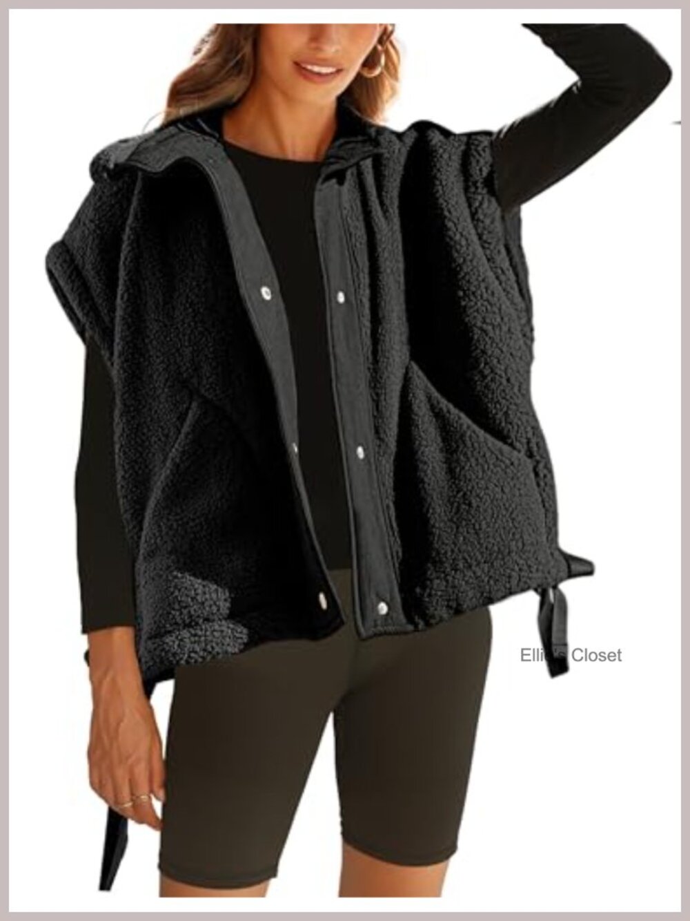Sleeveless Fleece Vest Button Down Pockets Loose Fit Casual Outerwear